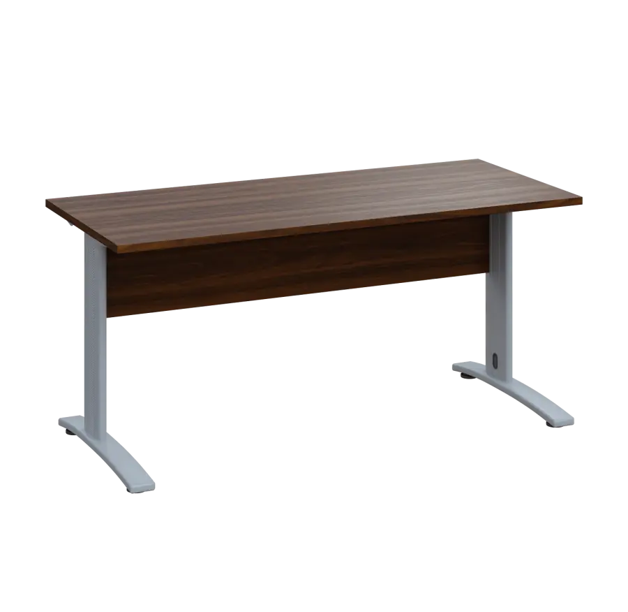 LK 27 - 16 stůl kancelářský, kovová podnož stříbrná, deska 25 mm, široký 1600 mm, ořech královský