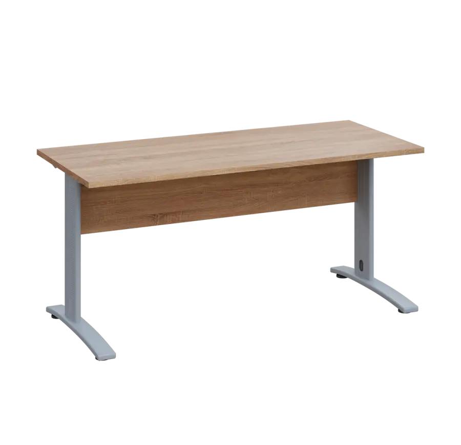 LK 27 - 16 stůl kancelářský, kovová podnož stříbrná, deska 25 mm, široký 1600 mm, dub bardolino