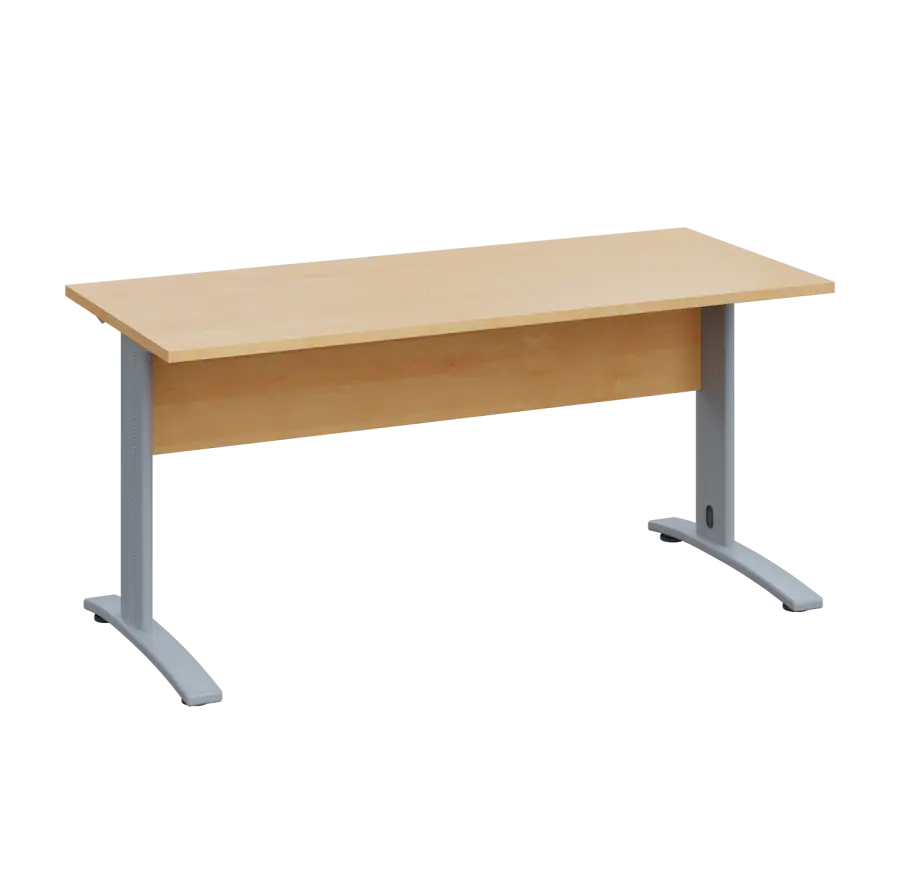 LK 27 - 16 stůl kancelářský, kovová podnož stříbrná, deska 25 mm, široký 1600 mm, javor horský