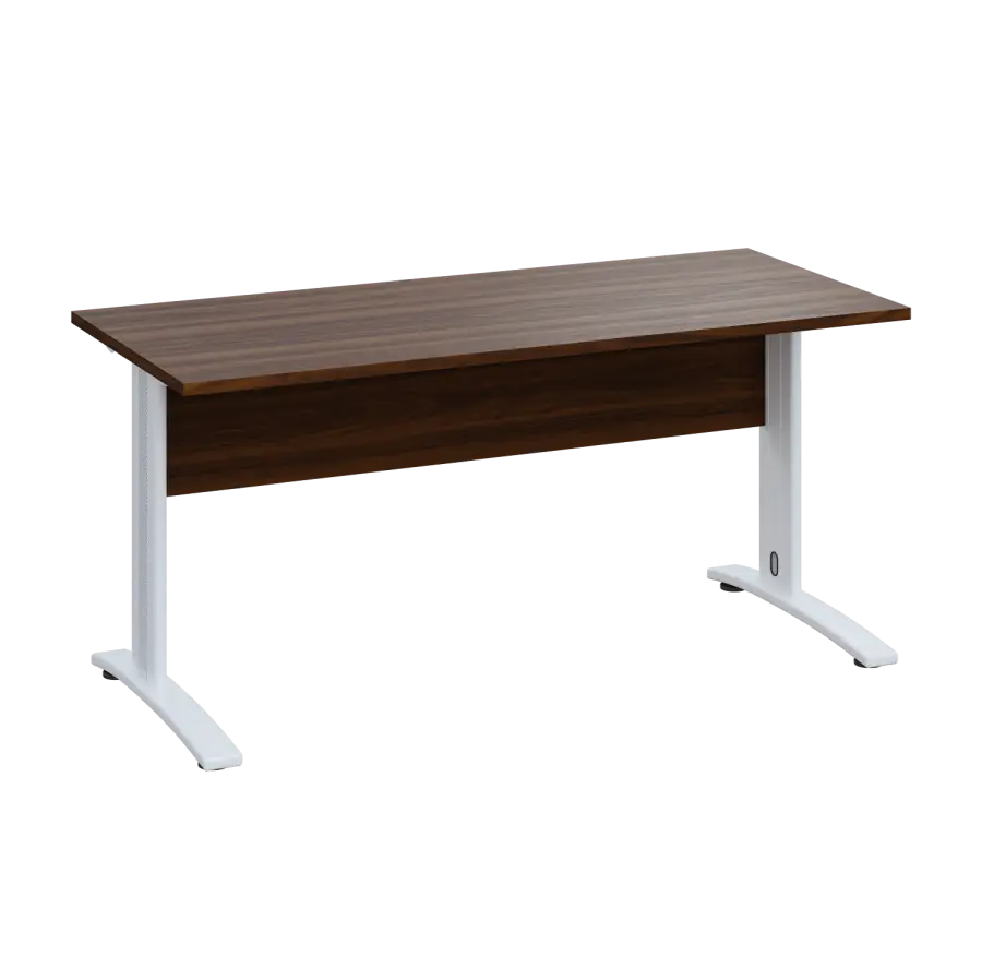 LK 27 - 16 stůl kancelářský, kovová podnož bílá, deska 25 mm, široký 1600 mm, ořech královský
