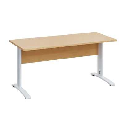 LK 27 - 16 stůl kancelářský, kovová podnož bílá, deska 25 mm, široký 1600 mm, javor horský