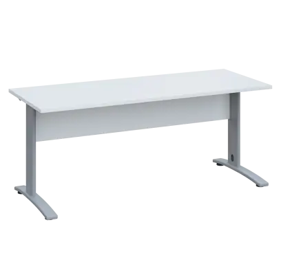 LK 27 - 18 stůl kancelářský, kovová podnož stříbrná, deska 25 mm, široký 1800 mm, bílá