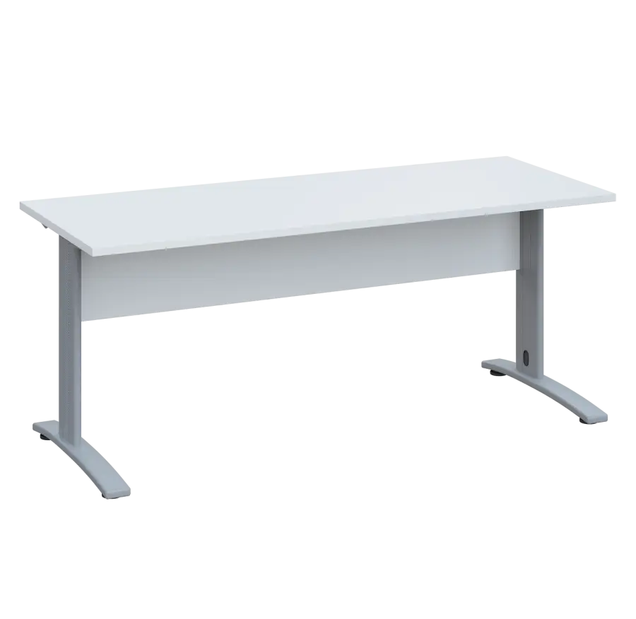 LK 27 - 18 stůl kancelářský, kovová podnož stříbrná, deska 25 mm, široký 1800 mm, bílá