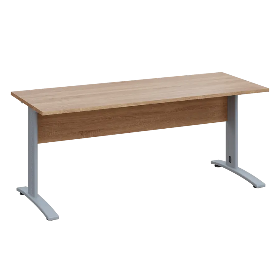 LK 27 - 18 stůl kancelářský, kovová podnož stříbrná, deska 25 mm, široký 1800 mm, dub bardolino