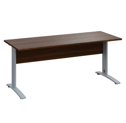 LK 27 - 18 stůl kancelářský, kovová podnož stříbrná, deska 25 mm, široký 1800 mm, ořech královský