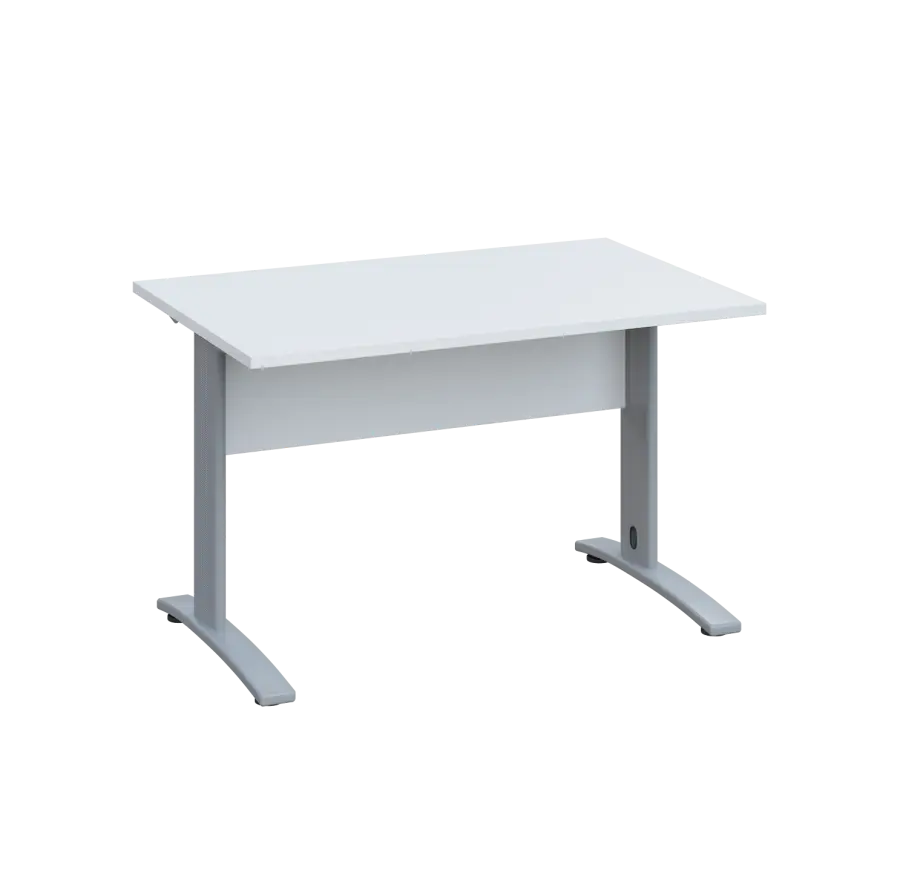 LK 28 - 12 stůl kancelářský, kovová podnož stříbrná, deska 25 mm, široký 1200 mm, bílá