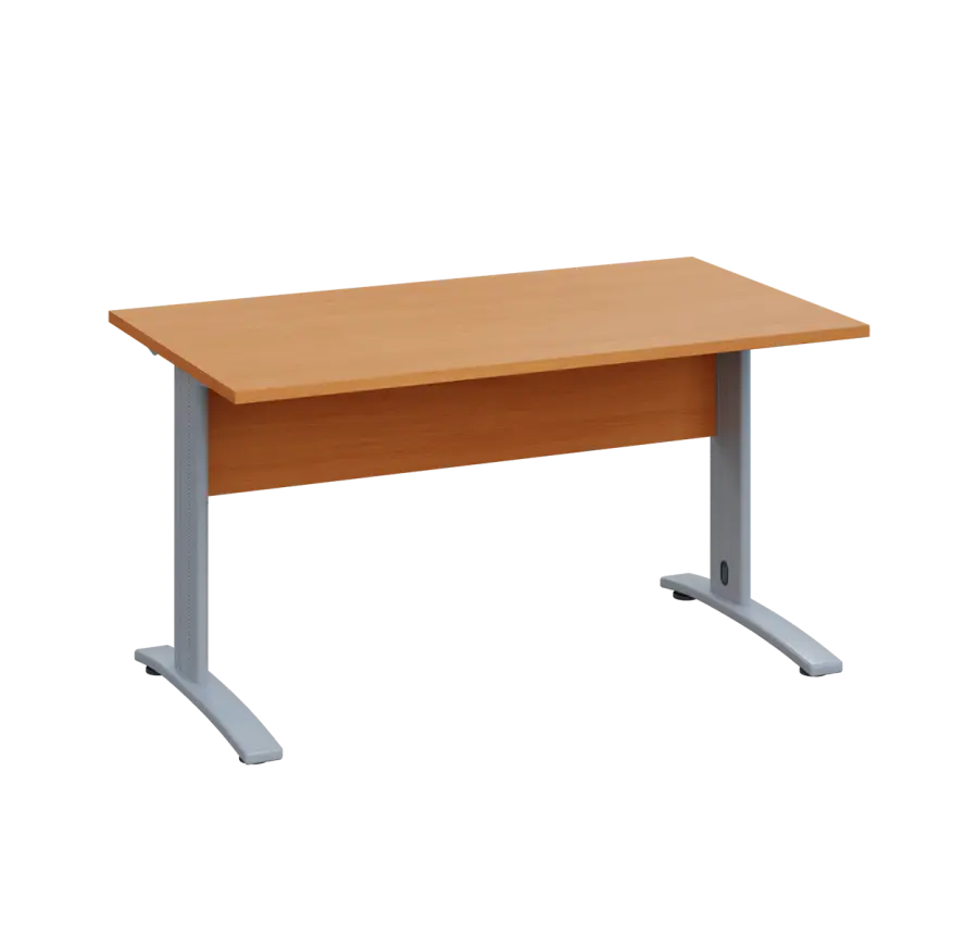 LK 28 - 14 stůl kancelářský, kovová podnož stříbrná, deska 25 mm, široký 1400 mm, buk Royal