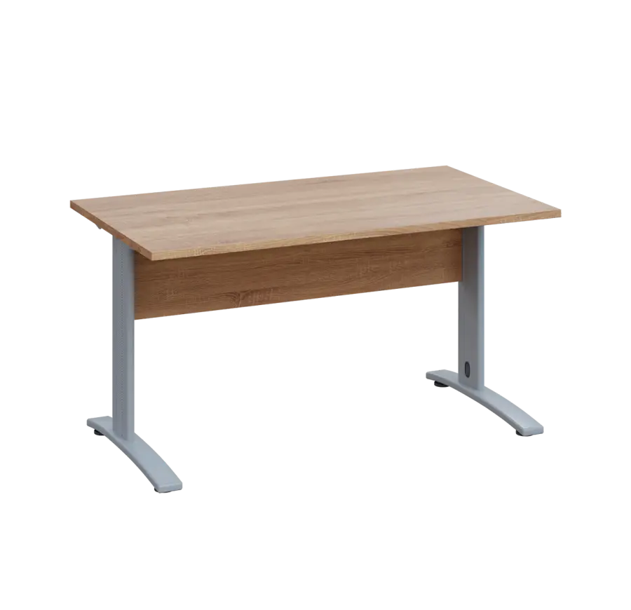 LK 28 - 14 stůl kancelářský, kovová podnož stříbrná, deska 25 mm, široký 1400 mm, dub bardolino