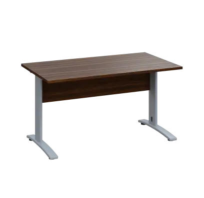 LK 28 - 14 stůl kancelářský, kovová podnož stříbrná, deska 25 mm, široký 1400 mm, ořech královský