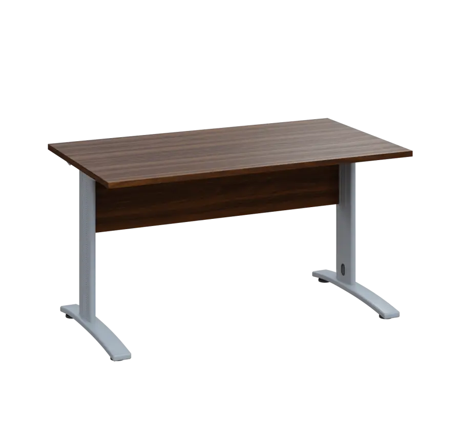 LK 28 - 14 stůl kancelářský, kovová podnož stříbrná, deska 25 mm, široký 1400 mm, ořech královský