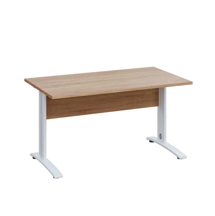 LK 28 - 14 stůl kancelářský, kovová podnož bílá, deska 25 mm, široký 1400 mm, dub bardolino