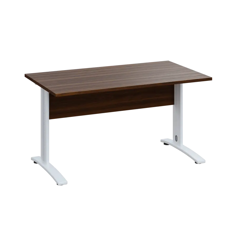 LK 28 - 14 stůl kancelářský, kovová podnož bílá, deska 25 mm, široký 1400 mm, ořech královský