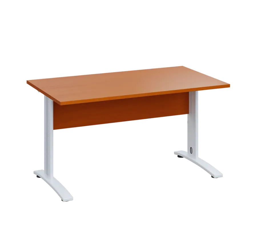 LK 28 - 14 stůl kancelářský, kovová podnož bílá, deska 25 mm, široký 1400 mm, třešeň šumavská
