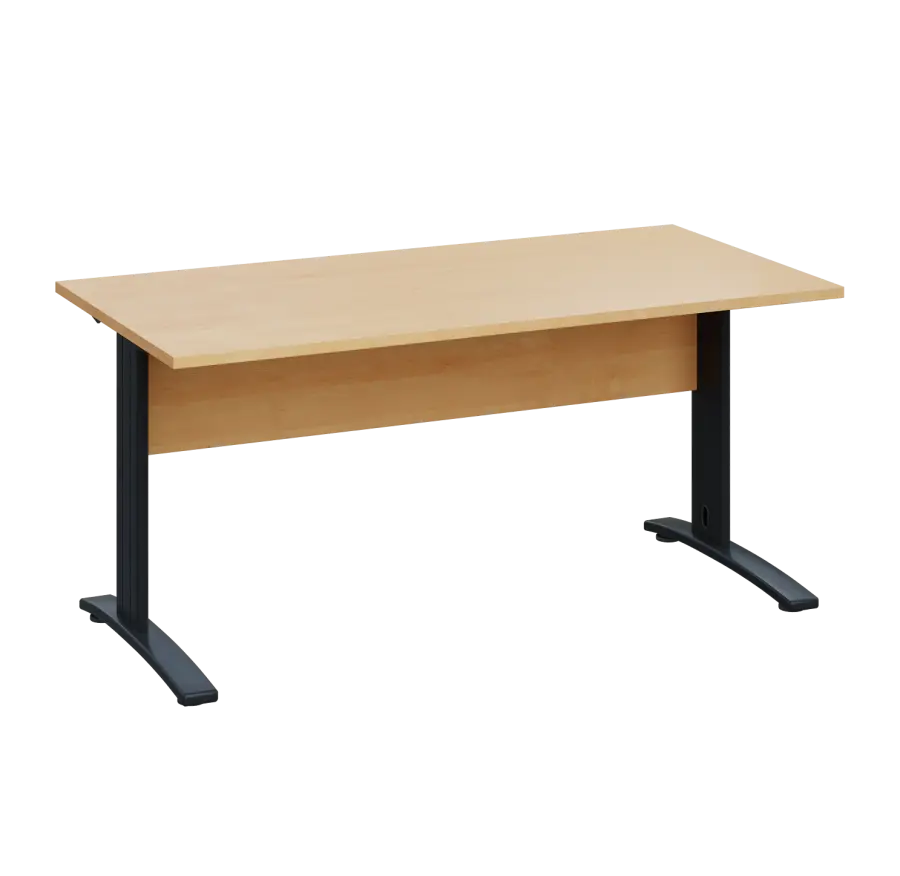 LK 28 - 16 stůl kancelářský, kovová podnož černá, deska 25 mm, široký 1600 mm, javor horský