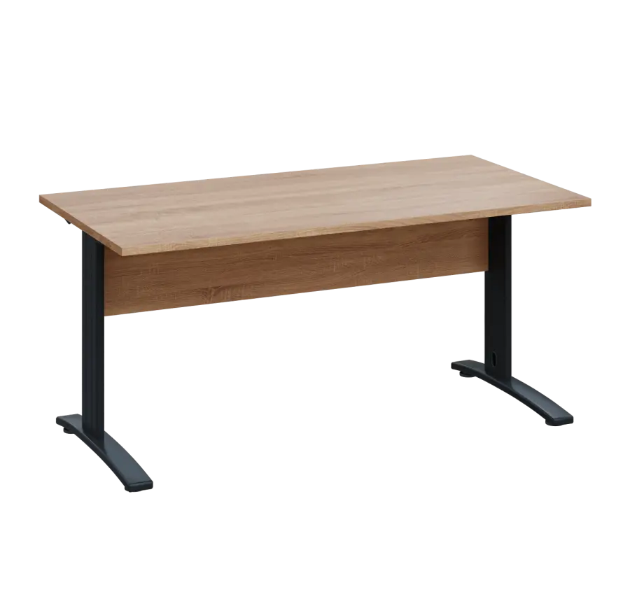 LK 28 - 16 stůl kancelářský, kovová podnož černá, deska 25 mm, široký 1600 mm, dub bardolino