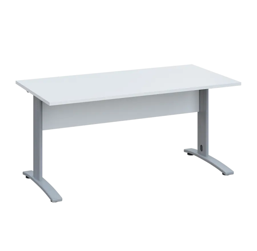 LK 28 - 16 stůl kancelářský, kovová podnož stříbrná, deska 25 mm, široký 1600 mm, bílá