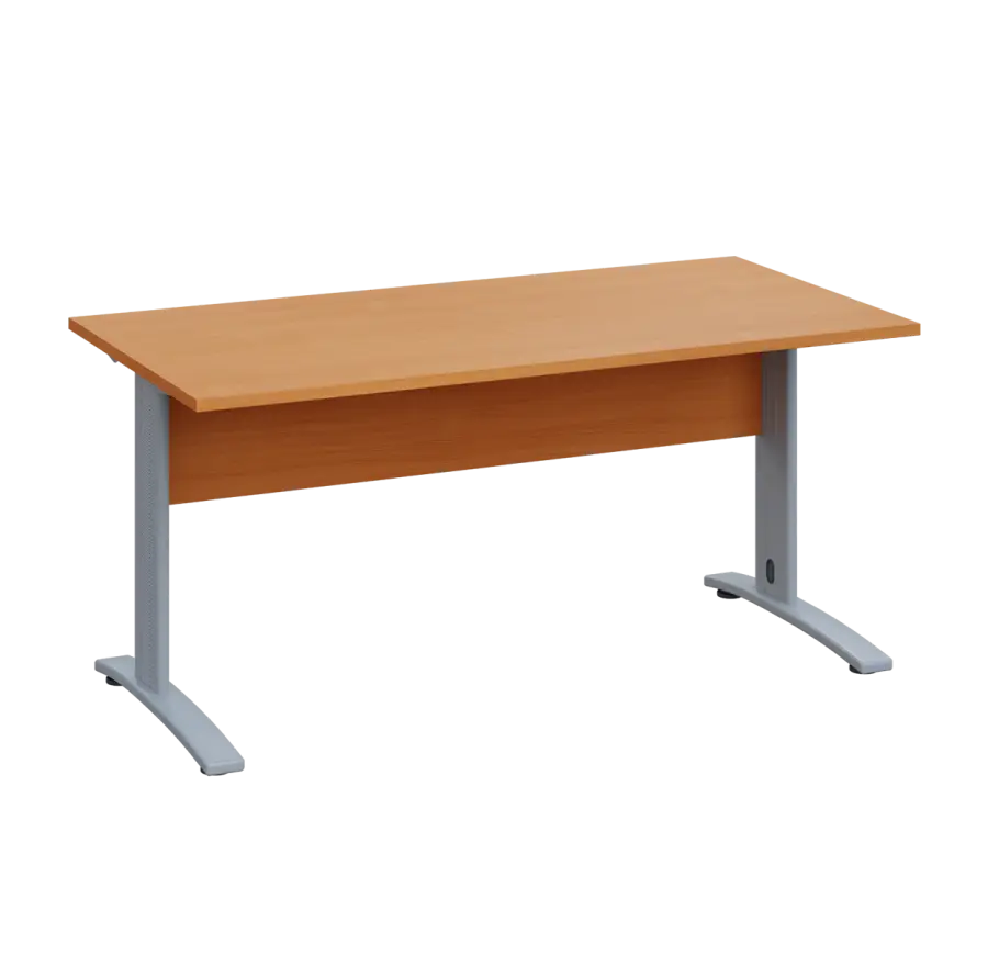 LK 28 - 16 stůl kancelářský, kovová podnož stříbrná, deska 25 mm, široký 1600 mm, buk royal