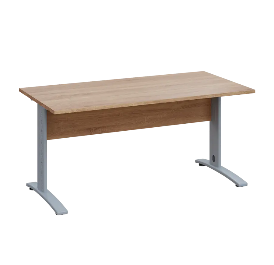 LK 28 - 16 stůl kancelářský, kovová podnož stříbrná, deska 25 mm, široký 1600 mm, dub bardolino