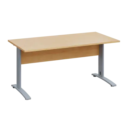 LK 28 - 16 stůl kancelářský, kovová podnož stříbrná, deska 25 mm, široký 1600 mm, javor horský
