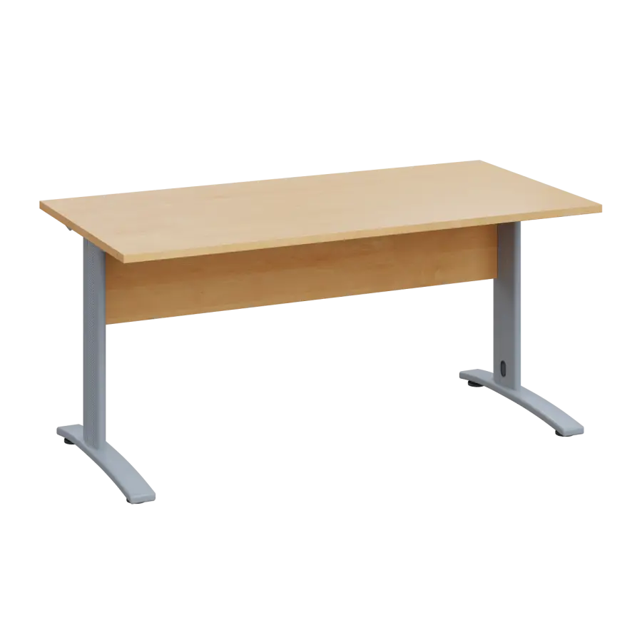 LK 28 - 16 stůl kancelářský, kovová podnož stříbrná, deska 25 mm, široký 1600 mm, javor horský