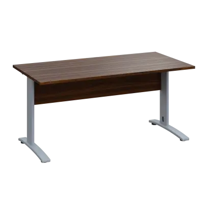 LK 28 - 16 stůl kancelářský, kovová podnož stříbrná, deska 25 mm, široký 1600 mm, ořech královský