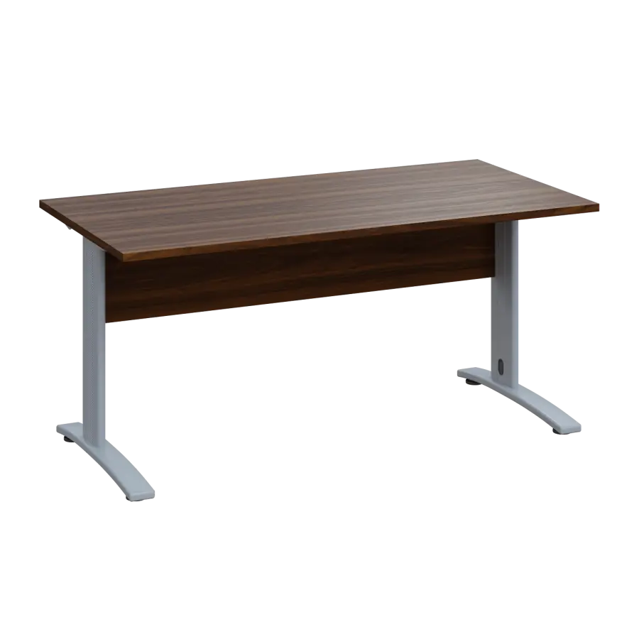 LK 28 - 16 stůl kancelářský, kovová podnož stříbrná, deska 25 mm, široký 1600 mm, ořech královský