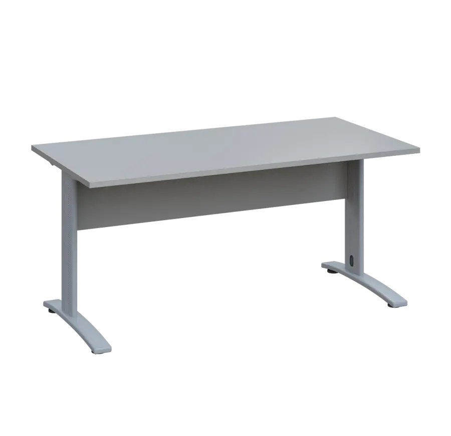 LK 28 - 16 stůl kancelářský, kovová podnož stříbrná, deska 25 mm, široký 1600 mm, šedá