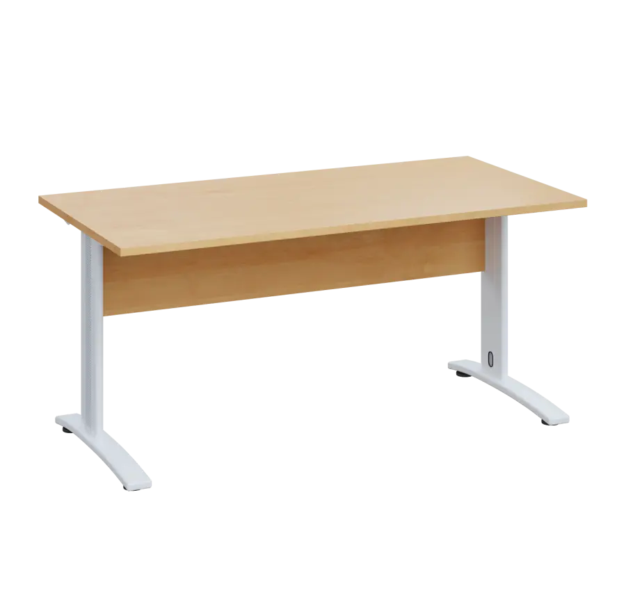 LK 28 - 16 stůl kancelářský, kovová podnož bílá, deska 25 mm, široký 1600 mm, javor horský