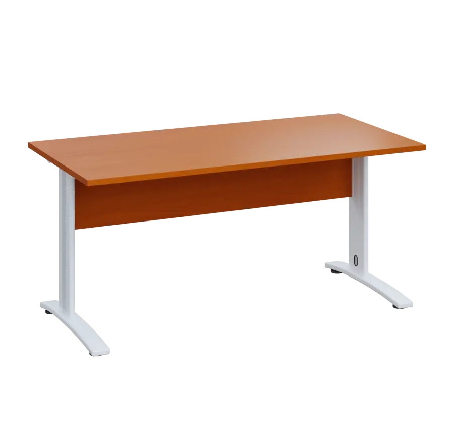 LK 28 - 16 stůl kancelářský, kovová podnož bílá, deska 25 mm, široký 1600 mm, třešeň šumavská
