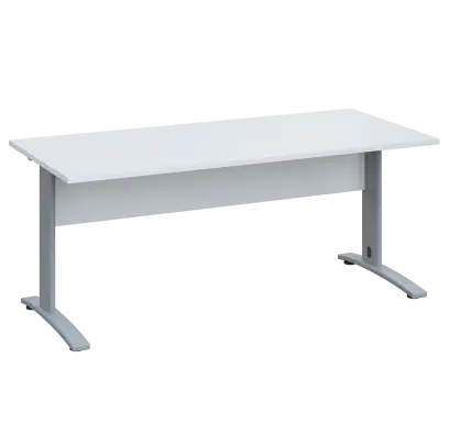 LK 28 - 18 stůl kancelářský, kovová podnož stříbrná, deska 25 mm, široký 1800 mm, bílá