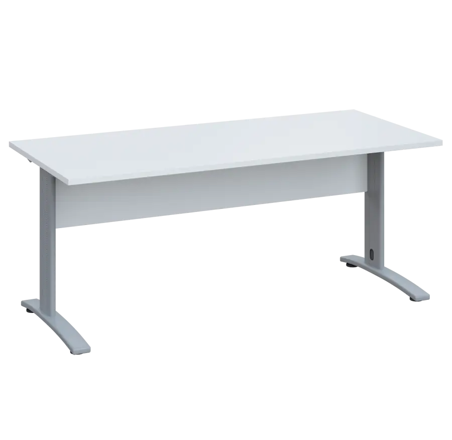 LK 28 - 18 stůl kancelářský, kovová podnož stříbrná, deska 25 mm, široký 1800 mm, bílá