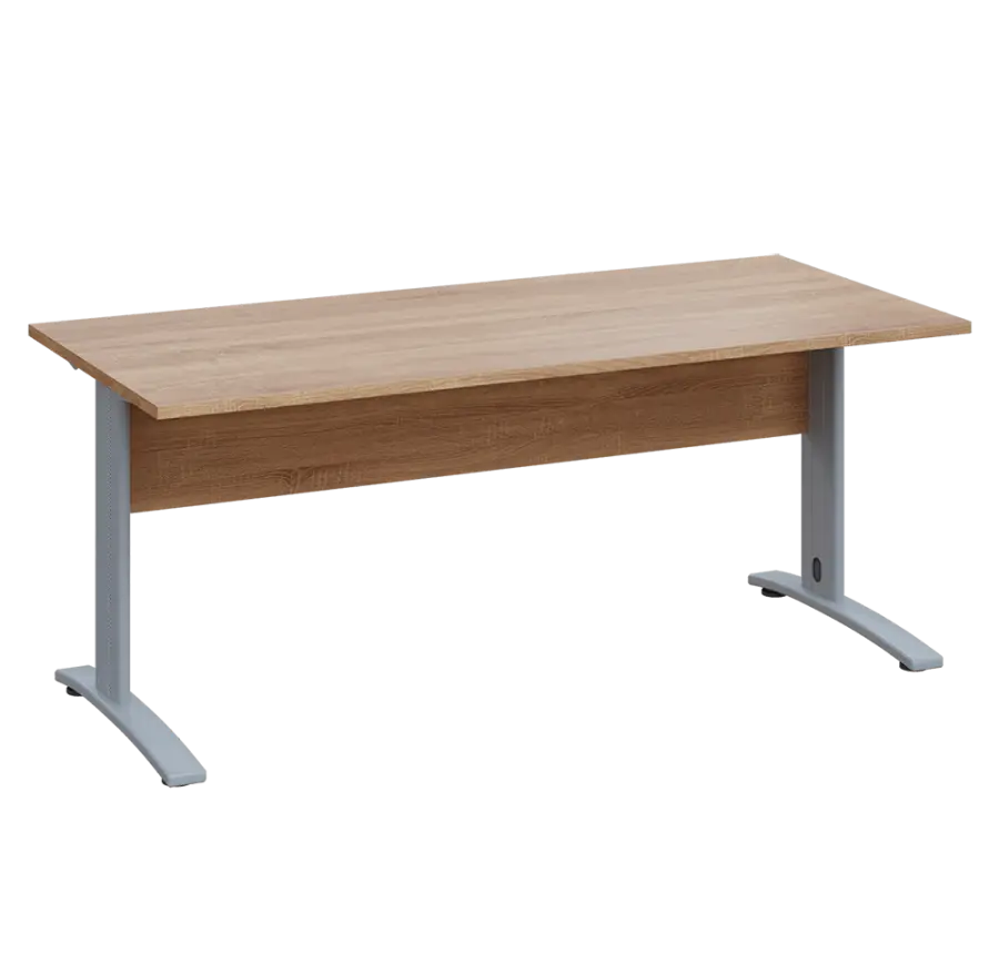 LK 28 - 18 stůl kancelářský, kovová podnož stříbrná, deska 25 mm, široký 1800 mm, dub bardolino