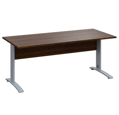 LK 28 - 18 stůl kancelářský, kovová podnož stříbrná, deska 25 mm, široký 1800 mm, ořech královský