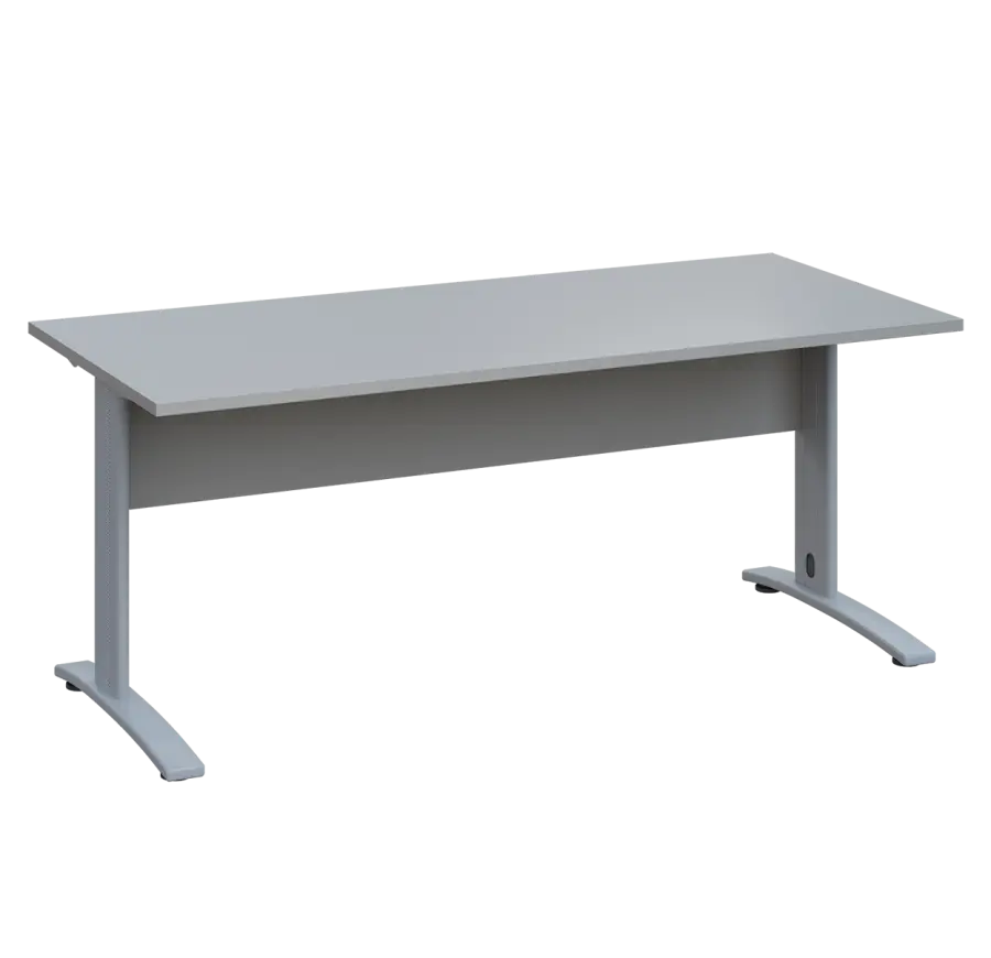 LK 28 - 18 stůl kancelářský, kovová podnož stříbrná, deska 25 mm, široký 1800 mm, šedá