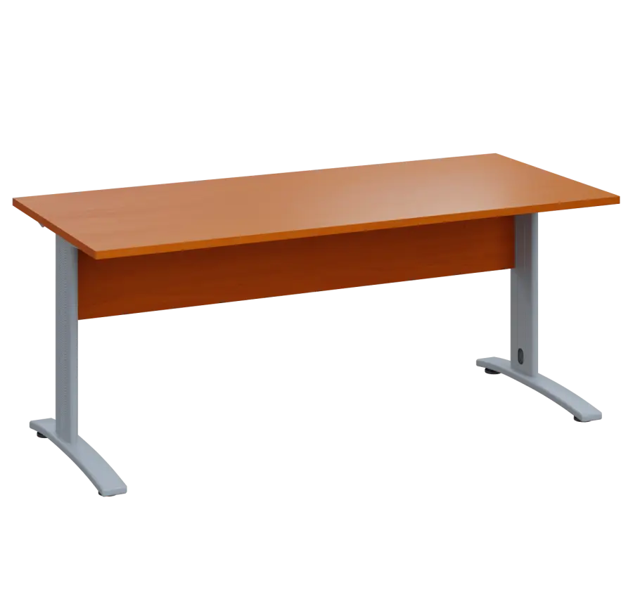 LK 28 - 18 stůl kancelářský, kovová podnož stříbrná, deska 25 mm, široký 1800 mm, třešeň šumavská