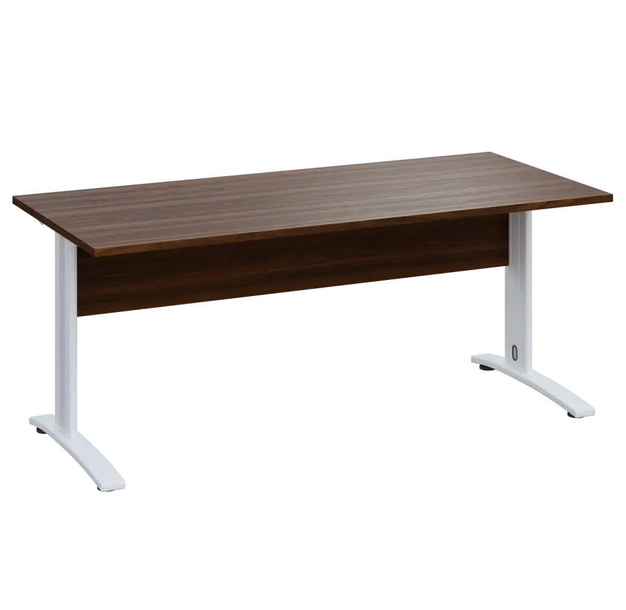 LK 28 - 18 stůl kancelářský, kovová podnož bílá, deska 25 mm, široký 1800 mm, ořech královský