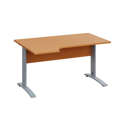 LKR 28 - 144 stůl kancelářský, rohový, levý, kovová podnož stříbrná, deska 25 mm, široký 1400 mm, buk Royal