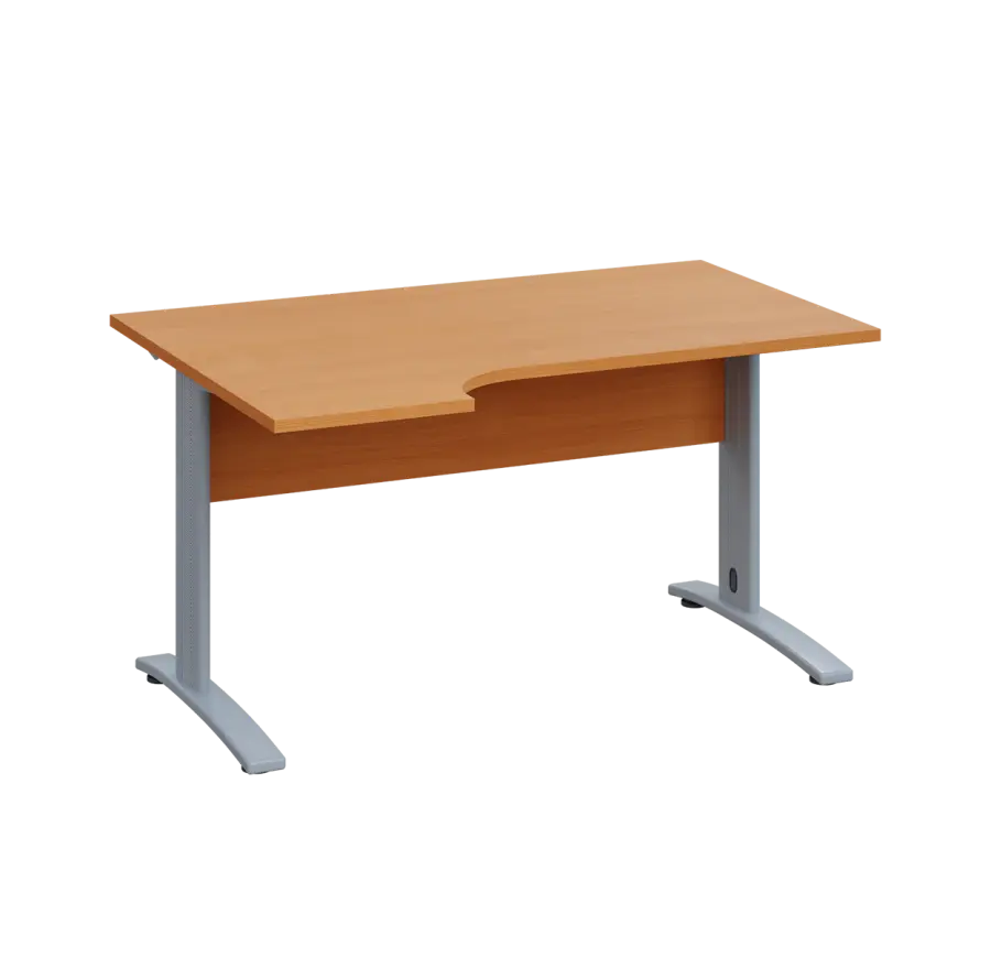 LKR 28 - 144 stůl kancelářský, rohový, levý, kovová podnož stříbrná, deska 25 mm, široký 1400 mm, buk Royal