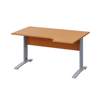 LKR 28 - 144 stůl kancelářský, rohový, pravý, kovová podnož stříbrná, deska 25 mm, široký 1400 mm, buk Royal