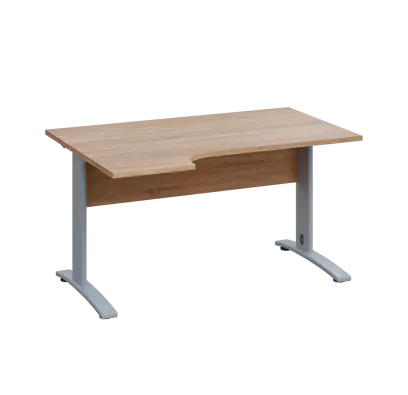 LKR 28 - 144 stůl kancelářský, rohový, levý, kovová podnož stříbrná, deska 25 mm, široký 1400 mm, dub bardolino