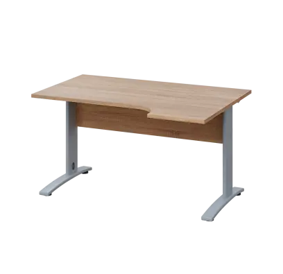 LKR 28 - 144 stůl kancelářský, rohový, pravý, kovová podnož stříbrná, deska 25 mm, široký 1400 mm, dub bardolino