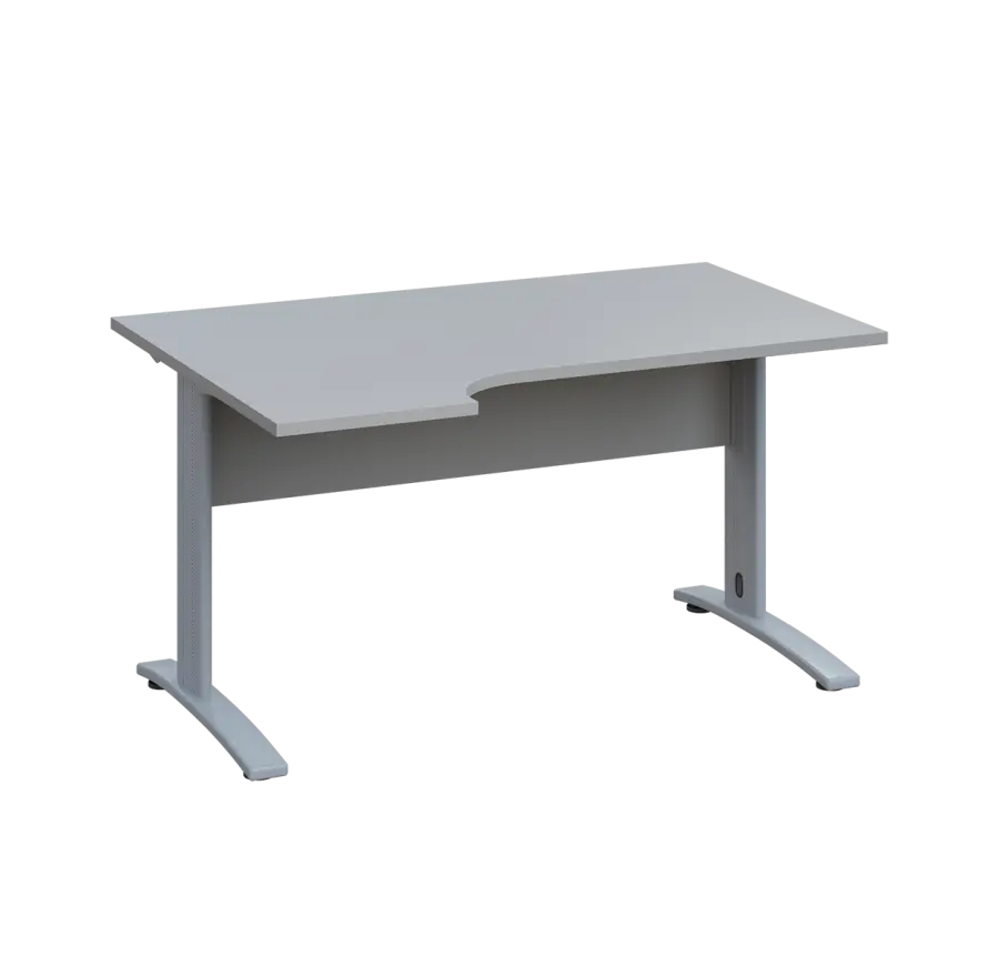 LKR 28 - 144 stůl kancelářský, rohový, levý, kovová podnož stříbrná, deska 25 mm, široký 1400 mm, šedá