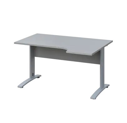 LKR 28 - 144 stůl kancelářský, rohový, pravý, kovová podnož stříbrná, deska 25 mm, široký 1400 mm, šedá