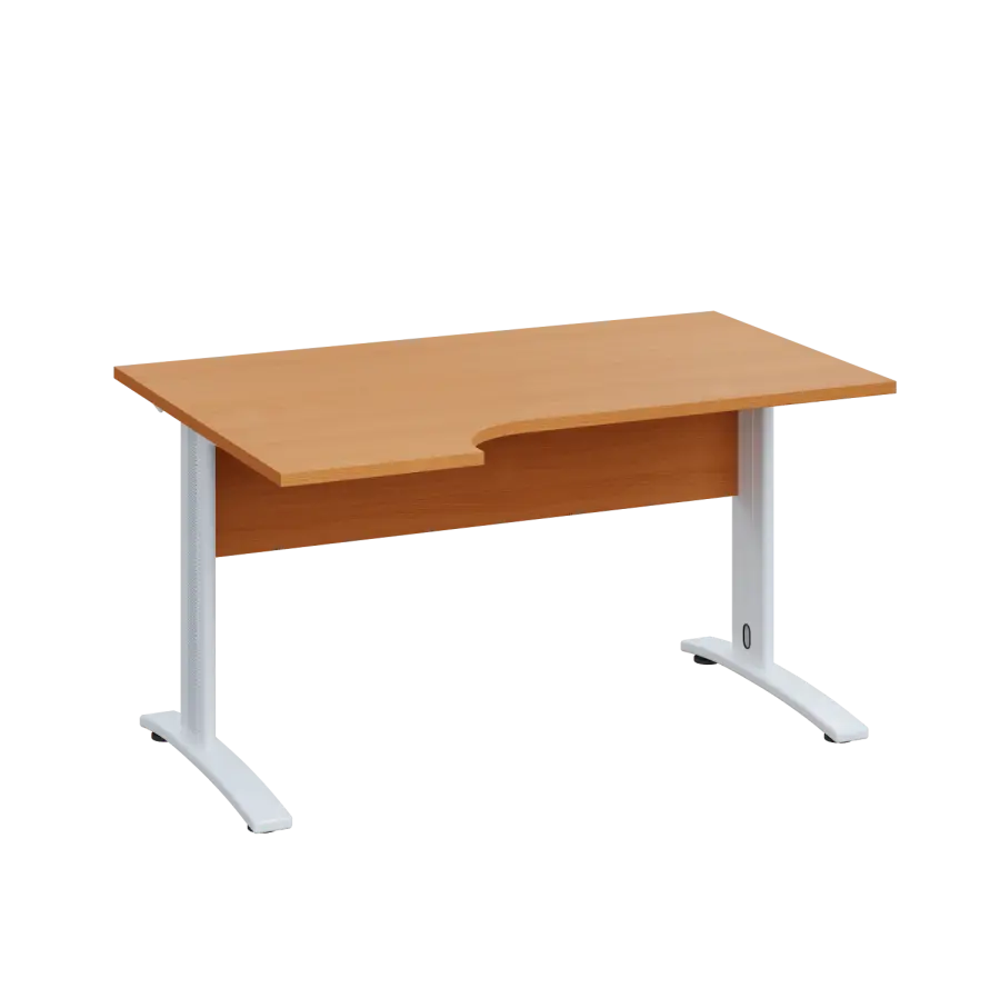 LKR 28 - 144 stůl kancelářský, rohový, levý, kovová podnož bílá, deska 25 mm, široký 1400 mm, buk Royal