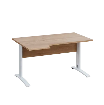 LKR 28 - 144 stůl kancelářský, rohový, levý, kovová podnož bílá, deska 25 mm, široký 1400 mm, dub bardolino