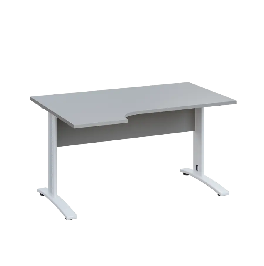 LKR 28 - 144 stůl kancelářský, rohový, levý, kovová podnož bílá, deska 25 mm, široký 1400 mm, šedá