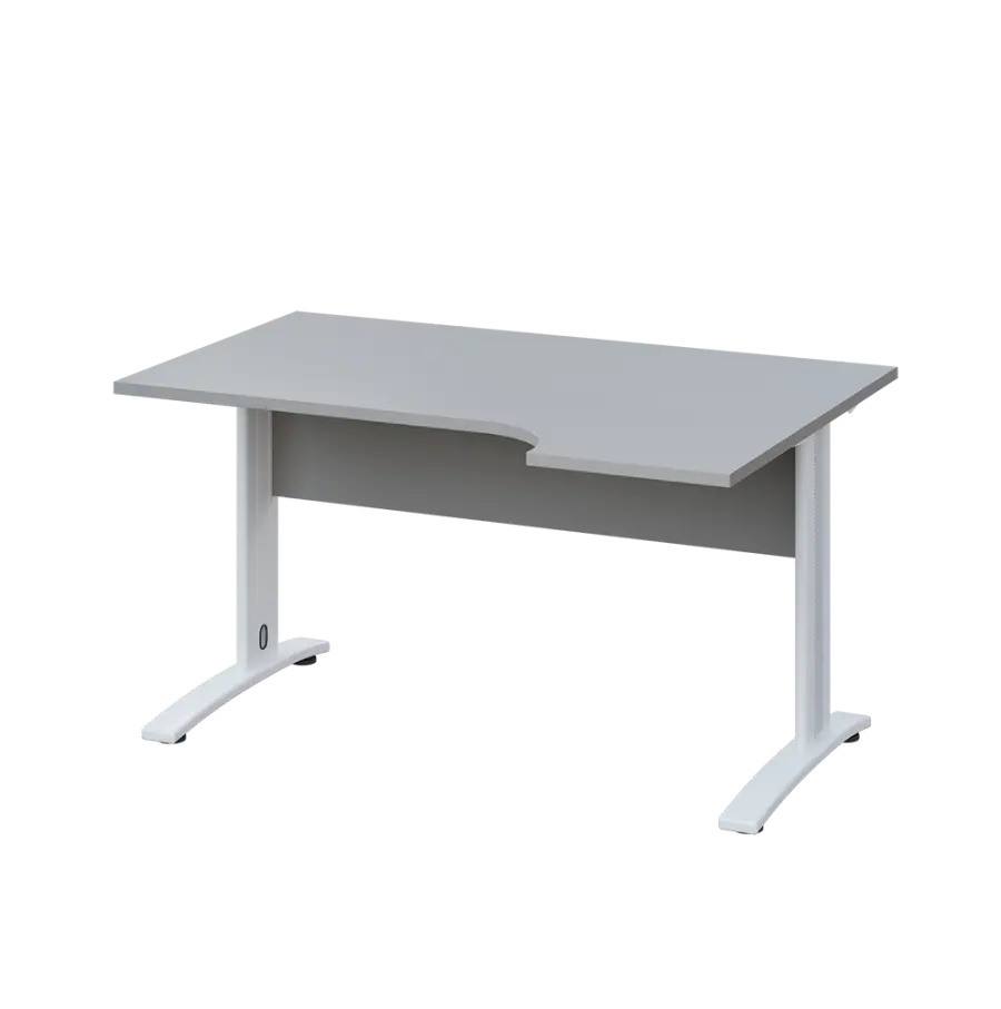 LKR 28 - 144 stůl kancelářský, rohový, pravý, kovová podnož bílá, deska 25 mm, široký 1400 mm, šedá