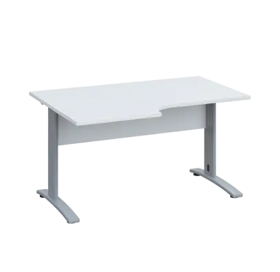LKR 28 - 146 stůl kancelářský, rohový, levý, kovová podnož stříbrná, deska 25 mm, široký 1400 mm, bílá