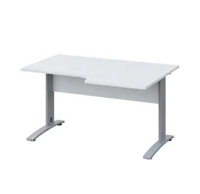 LKR 28 - 146 stůl kancelářský, rohový, pravý, kovová podnož stříbrná, deska 25 mm, široký 1400 mm, bílá
