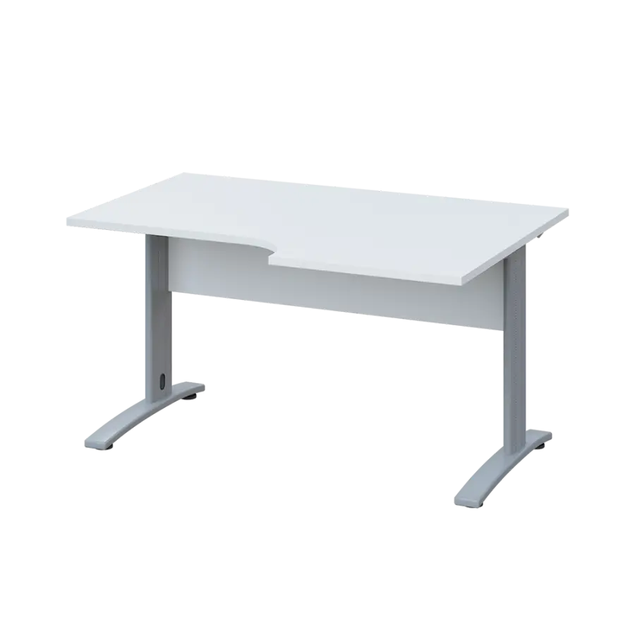 LKR 28 - 146 stůl kancelářský, rohový, pravý, kovová podnož stříbrná, deska 25 mm, široký 1400 mm, bílá